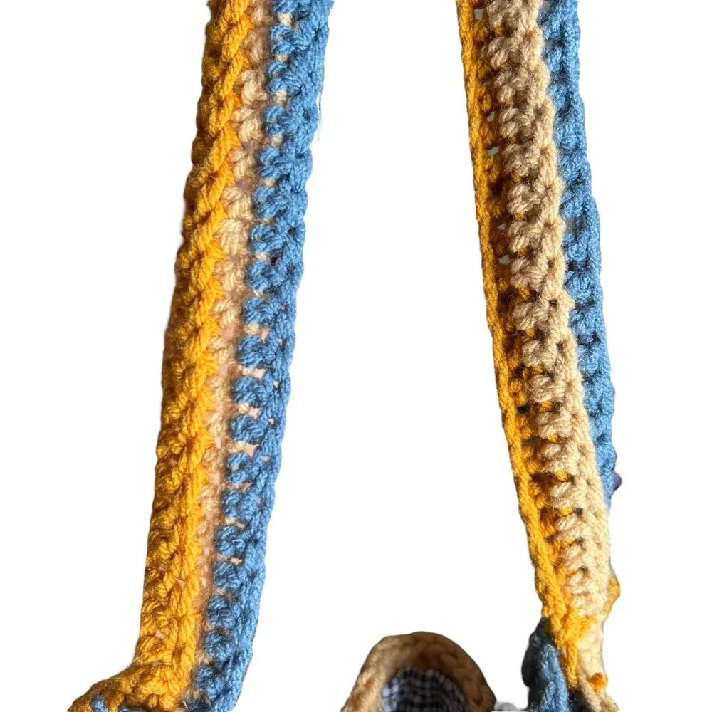 Handmade Crochet Granny SquareTote Bag Yellow Blue‎ Boho Granola Cottagecore